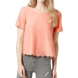 Topshop Coral Peach Scallop Hem Scoop Neck Short Sleeve Shirt Top Blouse
